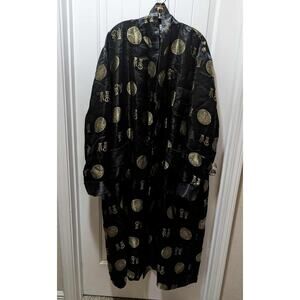Vintage Lotus Black and Gold Medallion Satin Short Robe Asian Style Size XXL